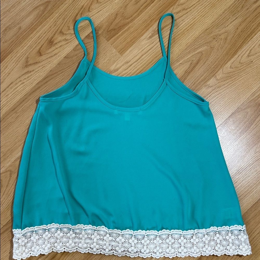 Annabella USA Teal Lace Trim Top Camisole Small Made in USA Layering - Picture 5 of 5